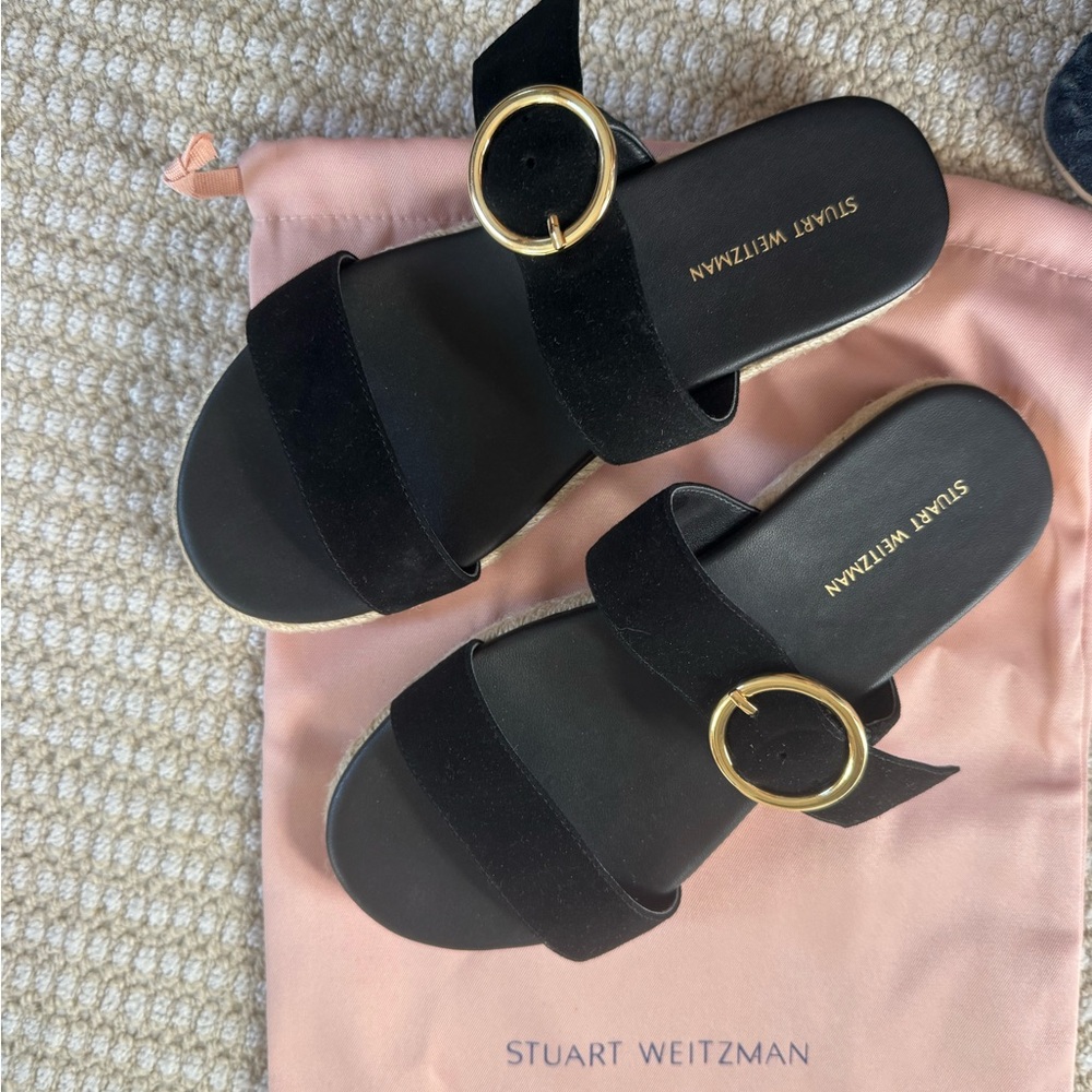Stuart Weitzman Black Sandals with Gold Accent
